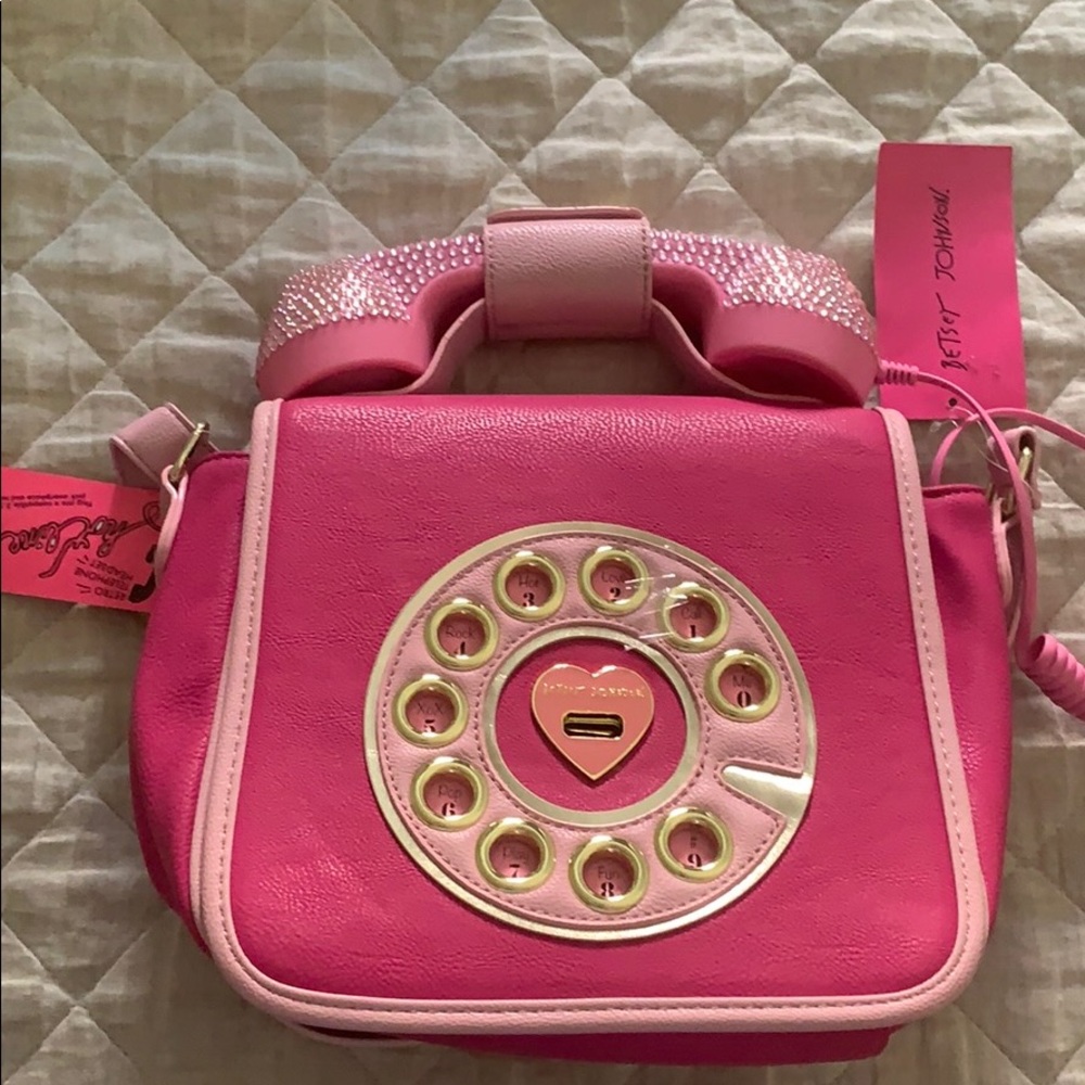 New Betsy Johnson Pink Rhinestone Phone Crossbody